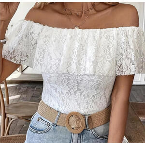 New Stunning White Lace Off Shoulder Plus XL Blouse Shirt Boho Top Pixie Summer